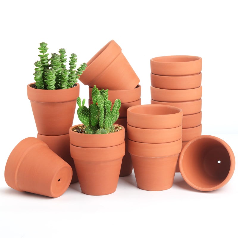 FAMILY 20 Pack 3.15 inch Terra Cotta Clay Flower Pots - Breathable and Paintable Indoor Mini Planters for Kids and Adults - Image 1